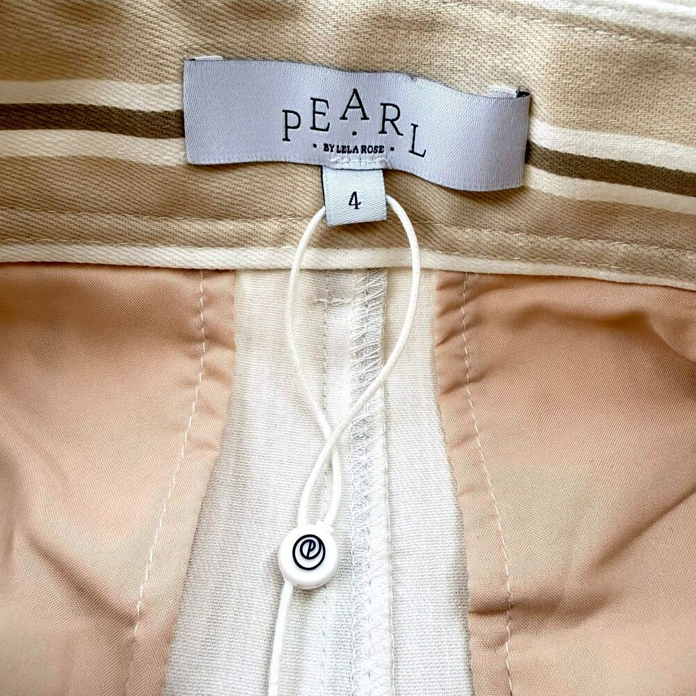 PEARL by Lela Rose Skirt NEW Size 4 Beige Brown White Stripes Mini Stretch NWT - Picture 7 of 7
